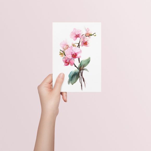 Watercolor Pink Orchids Wall Art Print Unframed - Elegant Floral Serenity - Picture 5 of 6